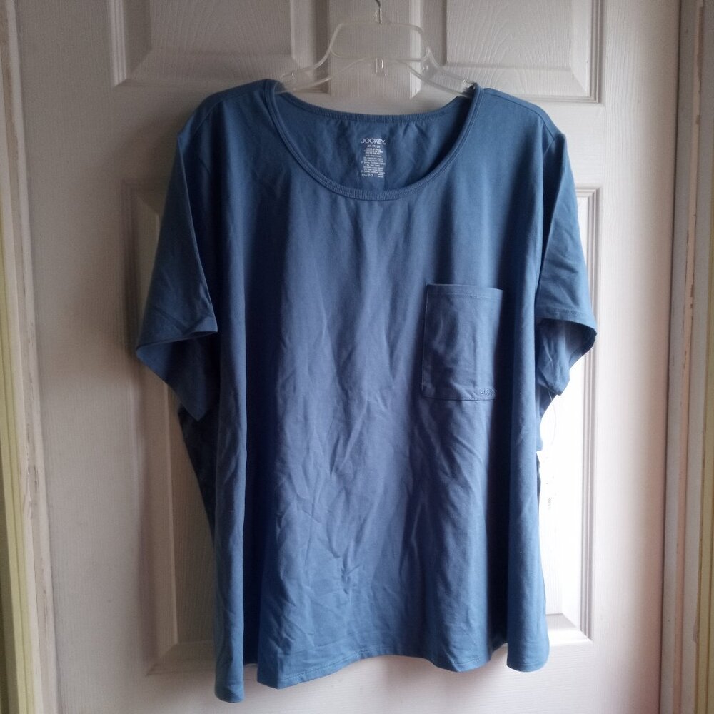JOCKEY Sz 3X Soft Touch Luxe Shirt Top Short Sleeve Blue New w/Tag $38